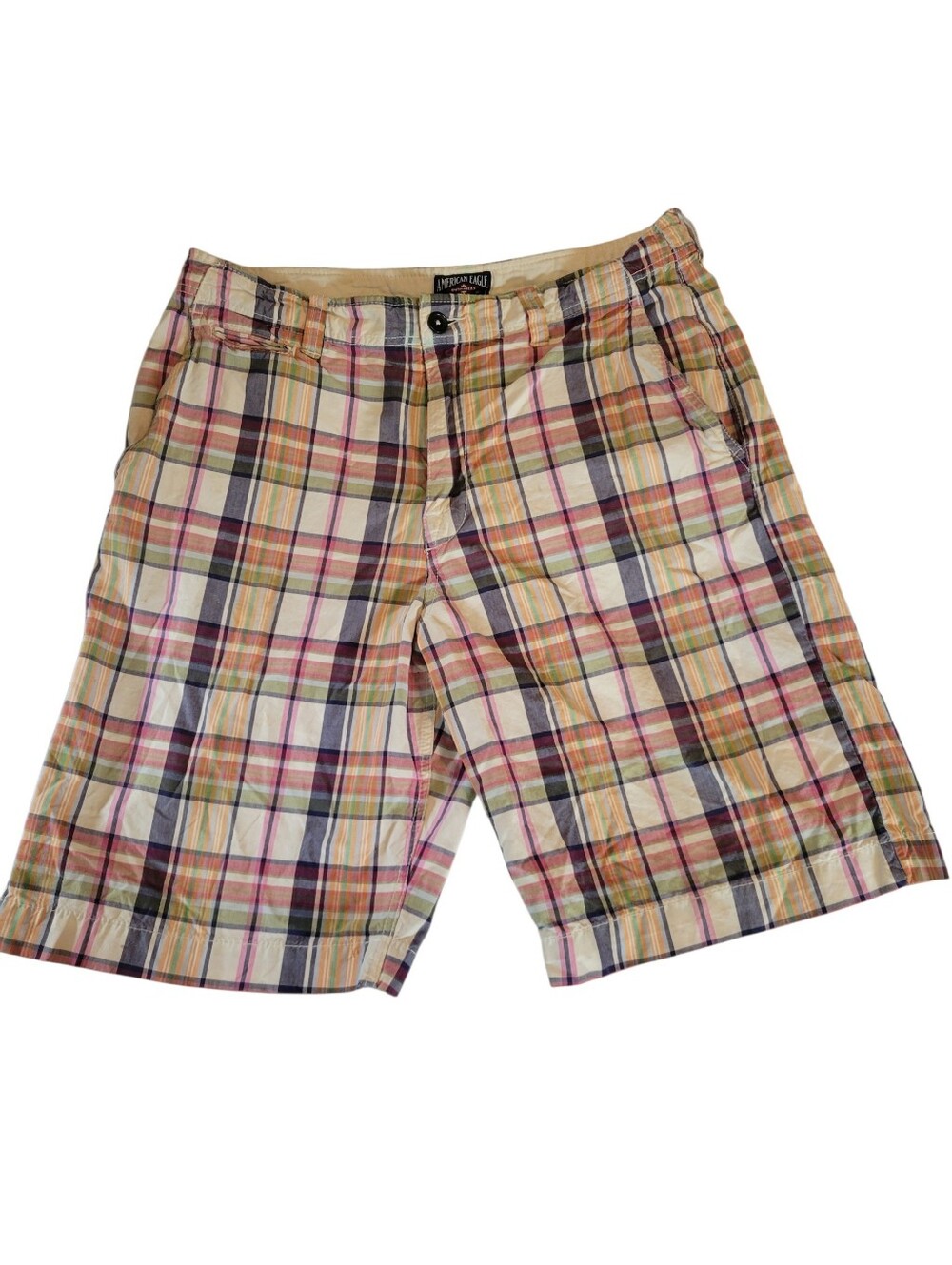 Vintage Y2K American Eagle Mens Multi Color Plaid Madras Inspired Shorts 32